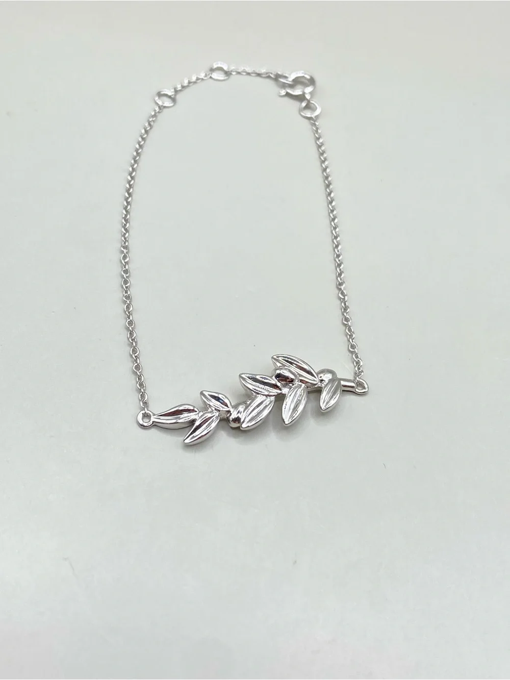 Sterling Silver Olive Leaf Branch Chain Bracelet